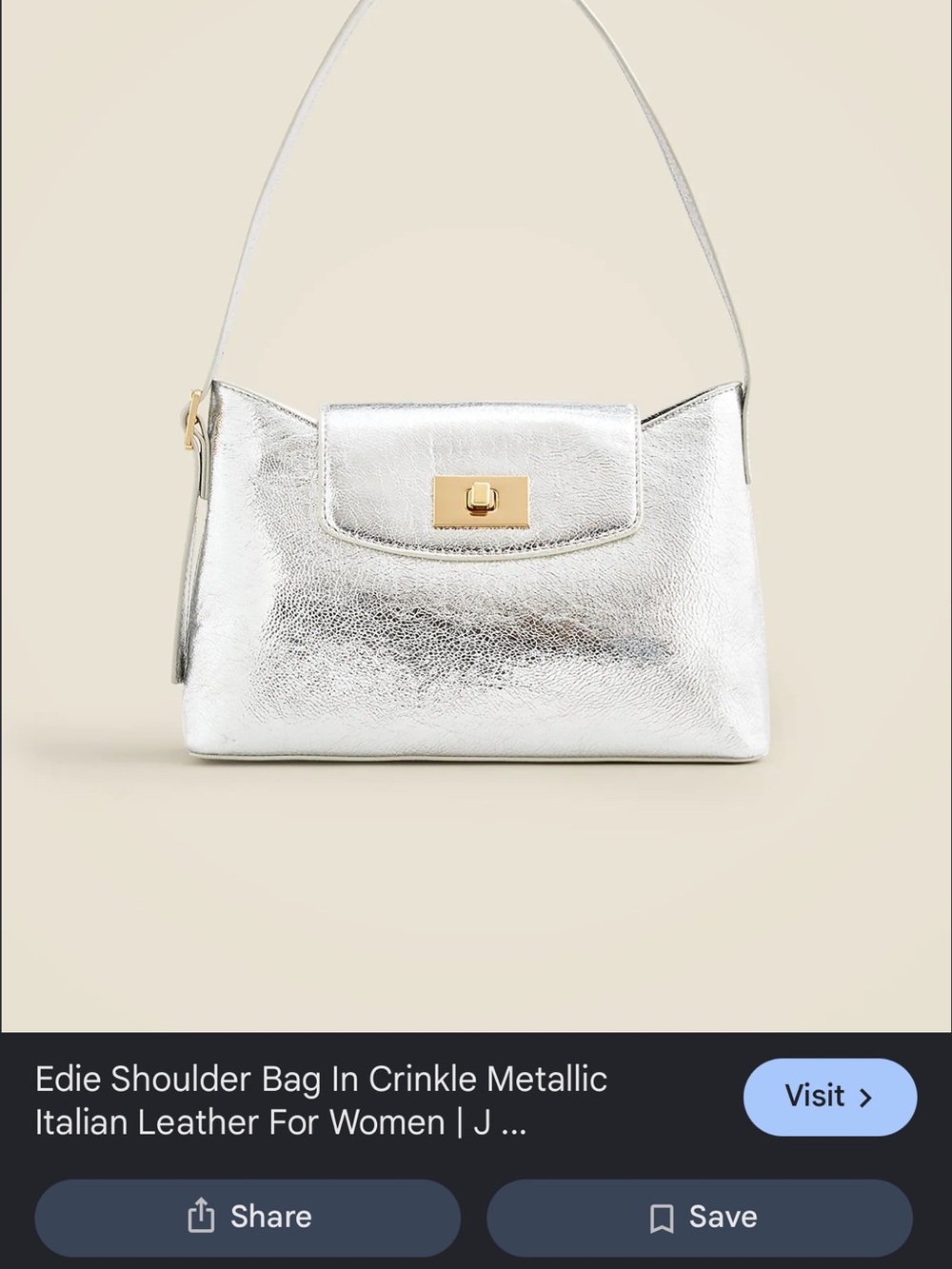 Jcrew Edie Crinkle Metallic Shoulder Bag - Silver